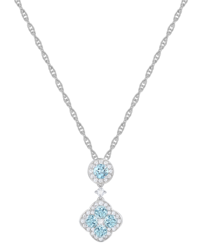 Macy's Santa Maria Aquamarine (3/4 Ct. T.w.) & Diamond (1/4 Ct. T.w.) Flower Halo 18" Pendant Necklace In 1