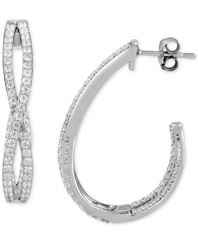 Macy's Diamond Twist Medium J-hoop Earrings (1-1/2 Ct. T.w.) In 10k White Gold