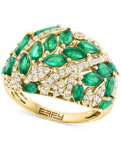 Effy Collection Effy Emerald (2-1/5 Ct. T.w.) & Diamond (3/8 Ct. T.w.) Cluster Ring In 14k Gold In Yellow Gold