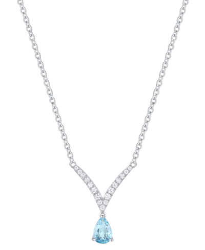 Macy's Santa Maria Aquamarine (3/8 Ct. T.w.) & Diamond (1/6 Ct. T.w.) V 17" Pendant Necklace In 14k White G