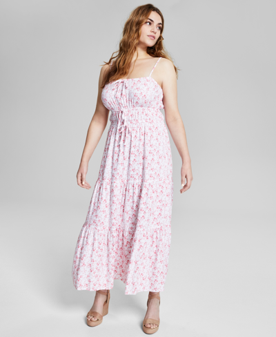 And Now This Women's Floral-print Smocked Maxi Dress, Created For Macy's In Fresh Pink Floral