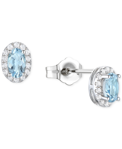 Macy's Santa Maria Aquamarine (3/8 Ct. T.w.) & Diamond (1/6 Ct. T.w.) Halo Stud Earrings In 14k White Gold