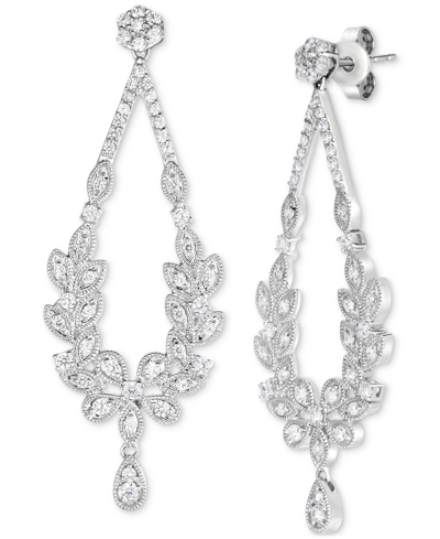 Macy's Diamond Flower Drop Earrings (1 Ct. T.w.) In 14k White Gold