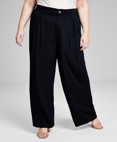 And Now This Trendy Plus Size Easy Wide-leg Trousers In Black