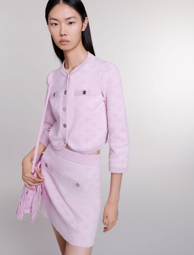 Maje Women's Cardigan In Jacquard-effect Knit In Pale Pink