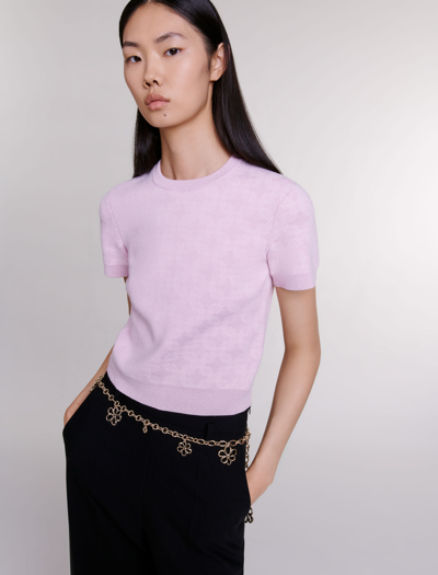 Maje Cropped Jacquard Knit Jumper For Spring/summer In Pale Pink
