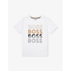 HUGO BOSS BOSS BOYS WHITE KIDS LOGO-PRINT RELAXED-FIT COTTON-JERSEY T-SHIRT 4-16 YEARS