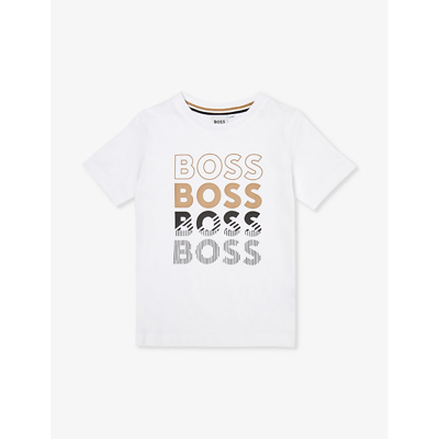 Hugo Boss Boss Boys White Kids Logo-print Relaxed-fit Cotton-jersey T-shirt 4-16 Years