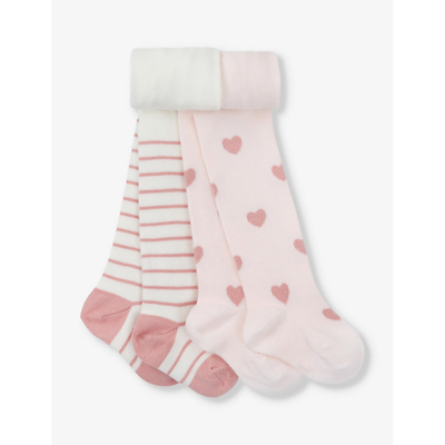 The Little White Company Girls Multi Kids Heart And Strip Pattern Pack Of Two Stretch-cotton Tights
