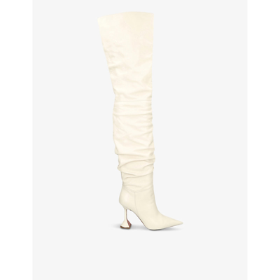 Amina Muaddi Womens Bone Olivia Leather Over-the-knee Boots