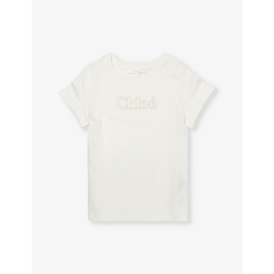 Chloé Chloe Girls Offwhite Kids Logo-embroidered Short-sleeve Cotton-jersey T-shirt 4-14 Years