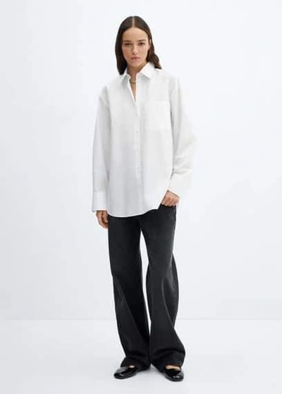 Mango Pocket Oversize Shirt White