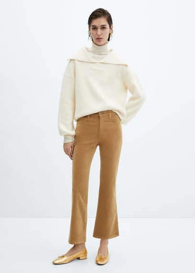 Mango Flared Cropped Corduroy Jeans Medium Brown