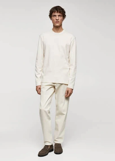 Mango Man 100% Cotton Long-sleeved T-shirt Off White