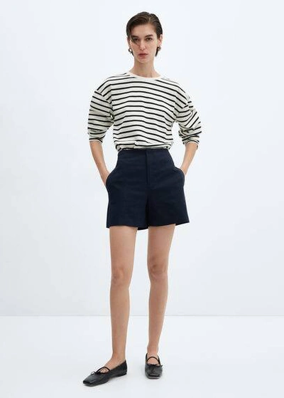 Mango High-waist Straight Shorts Navy