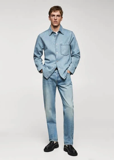 Mango Man Overshirt Light Blue