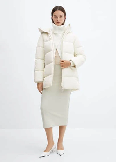Mango Hood Quilted Coat Off White