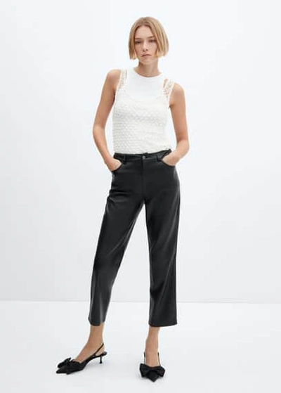 Mango Leather-effect Straight Trousers Black