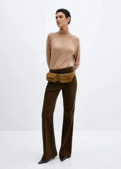 Mango Fine-knit Turtleneck Sweater Medium Brown In Ecru