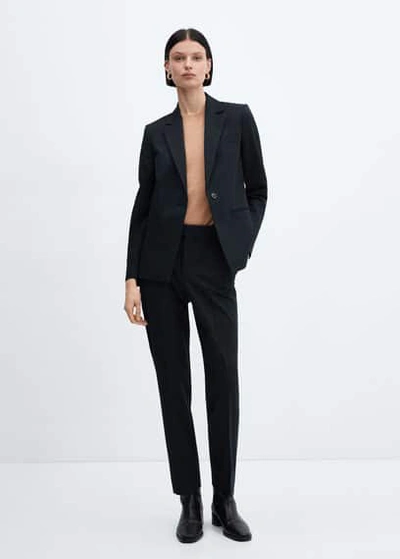 Mango Straight Suit Trousers Dark Navy