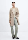 Mango Double Breasted Longline Coat In Light/pastel Grey
