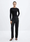 MANGO MID-RISE LEATHER EFFECT PANTS BLACK