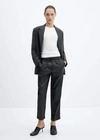 Mango Leather-effect Elastic Waist Trousers Black In Noir