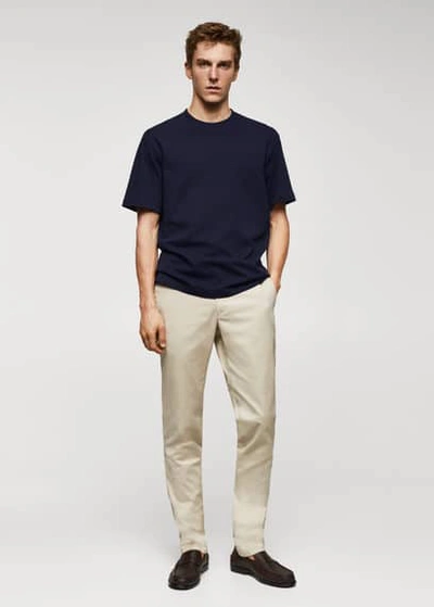 Mango Man Basic 100% Cotton Relaxed-fit T-shirt Navy In Navy