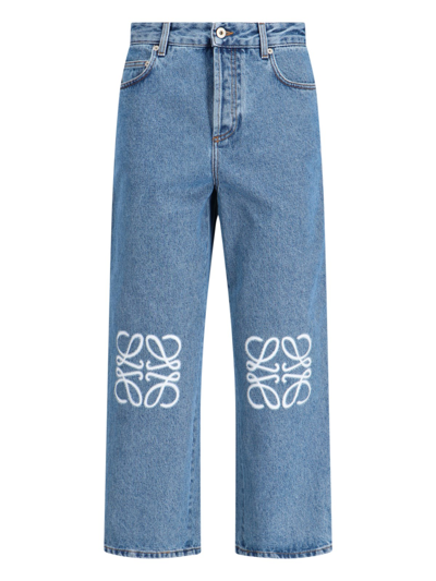 Loewe Cropped Jeans With Anagram Knee Detail In Blue