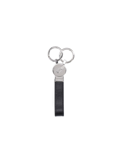 Ferragamo Logo-debossed Leather Keyring In Black