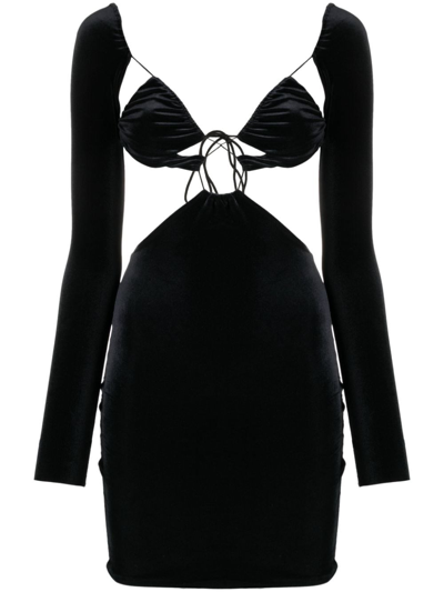 Amazuìn Azhar Velvet Cut-outs Mini Dress In Black  