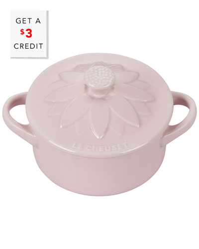 Le Creuset Chiffon Pink Mini Round Cocotte With Flower Lid With $3 Credit