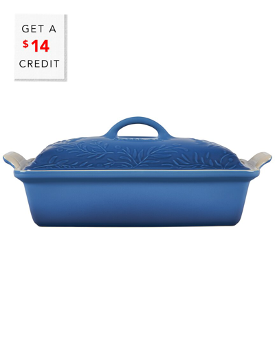 Le Creuset Marseille Embossed Lid Heritage Covered Casserole Baking Dish With $14 Credit In Blue