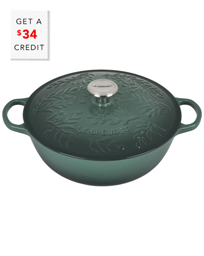 Le Creuset Artichaut Embossed Lid Signature Soup Pot With $34 Credit In Green