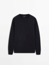 Massimo Dutti Crew Neck Knit Jacquard Sweater In Navy Blue