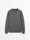 Massimo Dutti Crew Neck Knit Jacquard Sweater In Anthracite Grey