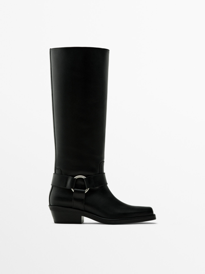Massimo Dutti Boots With Side Horsebit In Black