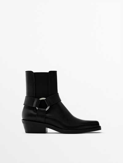 Massimo Dutti Ankle Boots With Side Horsebit In Black