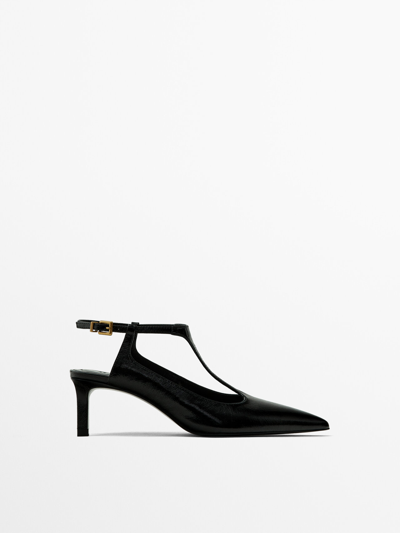 Massimo Dutti Heeled Slingback Strap Shoes In Black