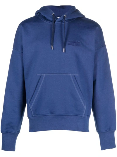 Alexander Mcqueen Logo-embroidered Stretch-cotton Hoodie In Blue