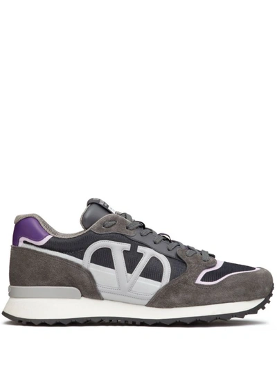 Valentino Garavani Vlogo Pace Low-top Trainer In Split Leather Fabric And Calfskin In Grey