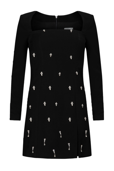 Hervanr Esma Crepe Crystal Embellished Mini Dress In Black