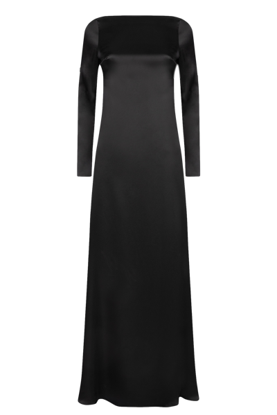 Hervanr Dahlia Backless Satin Maxi Dress In Black