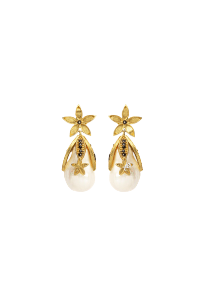 Lora Istanbul Flower Pearl Gold Earring