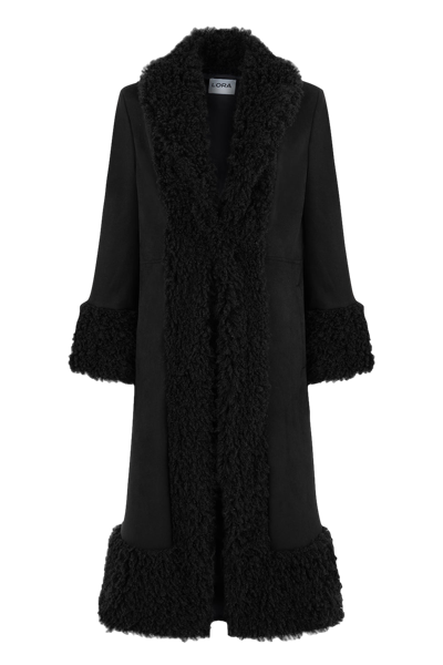 Lora Istanbul Lora Black Faux Fur Suede Long Coat