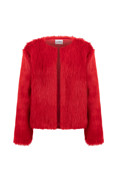 Lora Istanbul Lola Red Faux Fur Short Coat