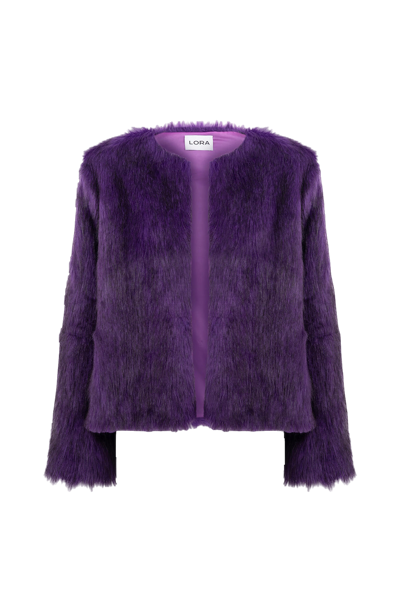 Lora Istanbul Lola Purple Faux Fur Short Coat