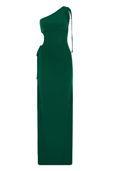 Lora Istanbul Zelda Green One Shoulder Maxi Dress