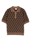 Fendi Teen Boys Brown Logo Knitted Polo Shirt In Orange