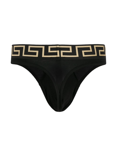 Versace Slip Aus Stretch-baumwolljersey Mit Logo In Black